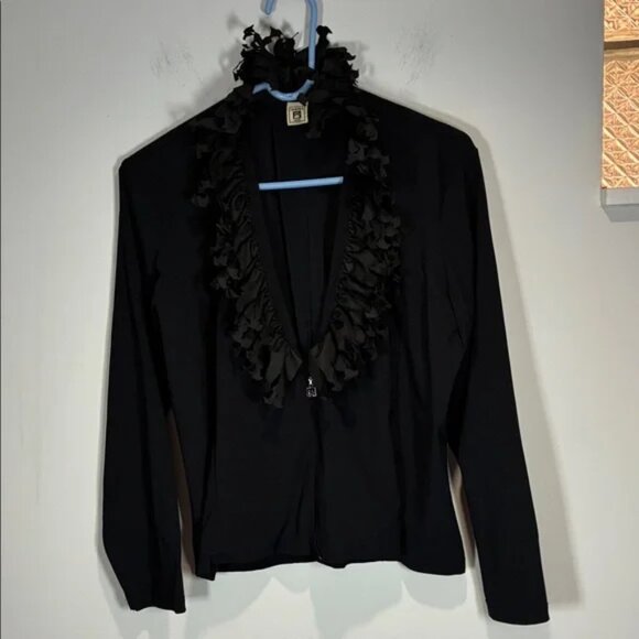 Chic Black Ruffled Women's Blazer - Picture 1 of 8